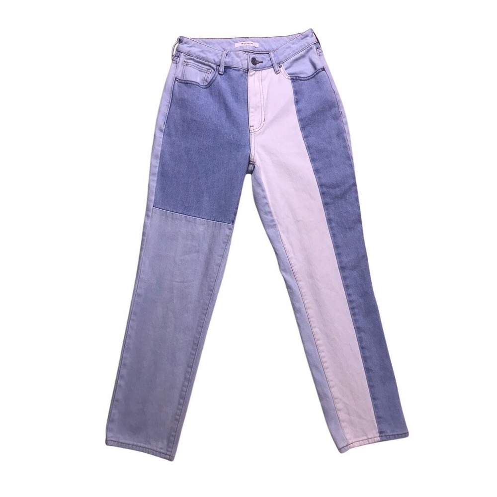 PacSun Mom Jean‎ Womens 26 Blue White Patchwork Colorblock High Rise